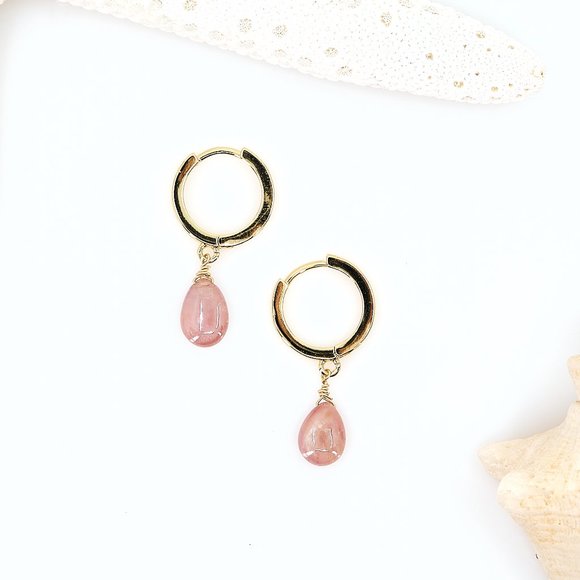 Pink Sapphire Hoop Earrings, 14K Gold Filled Small Dainty Huggie Hoops - Picture 8 of 10